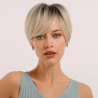 Short Ombre Black Ash Light Blonde White Synthetic Wigs With Bangs For Black Woman Afro