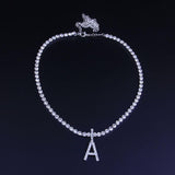 A-Z Initial Necklace Silver Color Tennis Chain Choker for Women